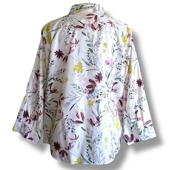 Coldwater Creek Womens Blouse Plus Sz 18 Purple Floral Cotton Button Up Shirt - Picture 6 of 7